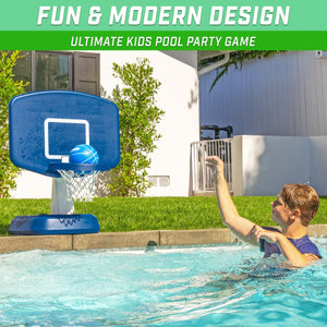 a boy playing basketball in a pool with the text fun modern design