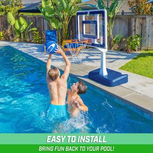 a man playing basketball in a pool with the text easy to install